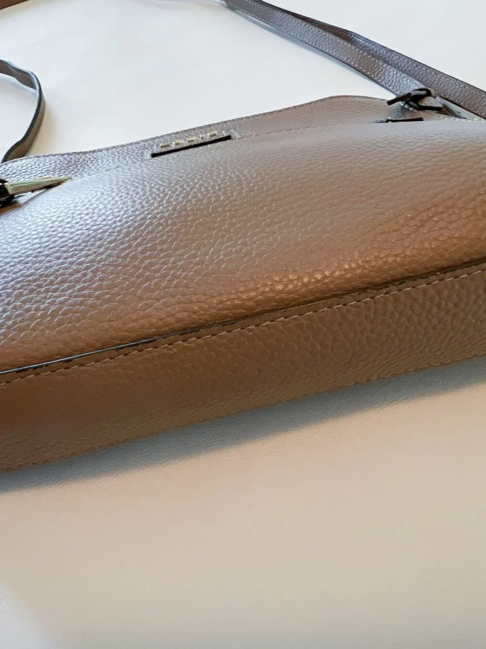 Lodis “Charlotte” Taupe Beige Pebbled Leather Crossbody Bag